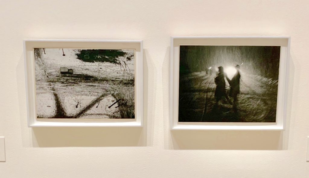 Hiroshi Yamaya, <em>Composition</em> (1953) and Gen Otsuka, <em>Snow Fantasy</em> (1953). Image: Ben Davis.