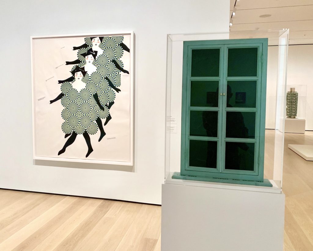 Frances Stark, <em>Chorus Line</em> (2008) and Rose Sélavy (Marcel Duchamp), <em>Fresh Window</em> (1920). Image: Ben Davis.