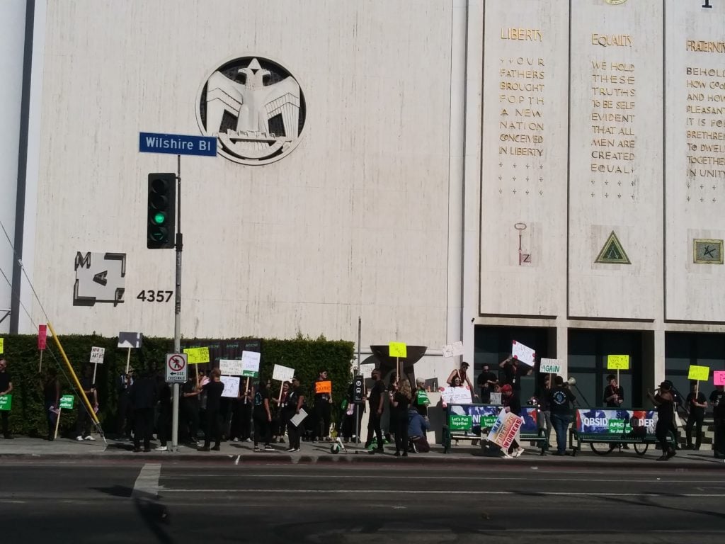 Protests outside of the Marciano Foundation in Los Angeles. Photo: Catherine Wagley.