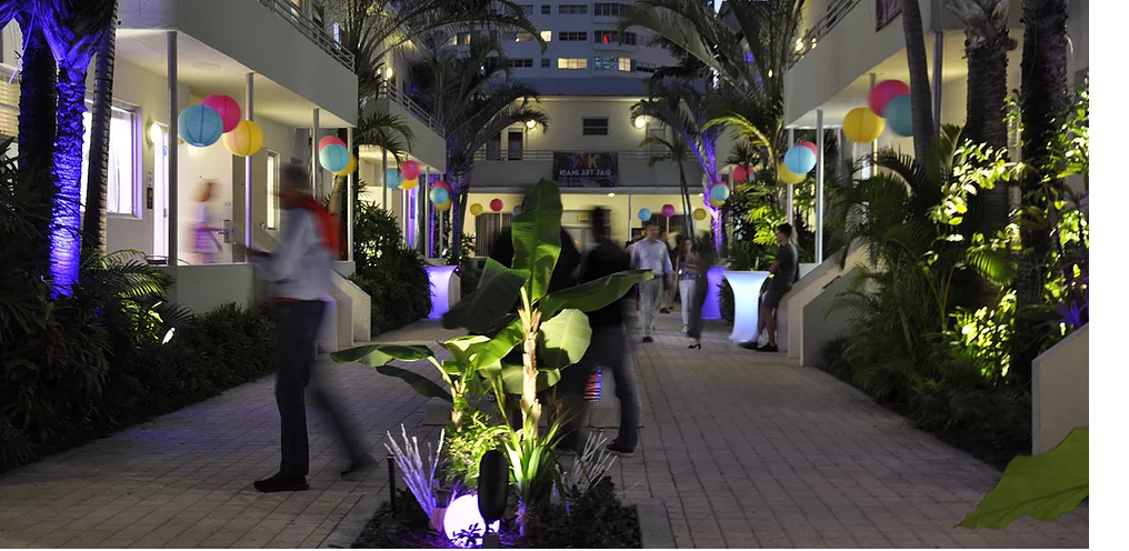 The back courtyard at the Dorchester Suites, where INK Miami is hosted. Courtesy of INK Miami. 