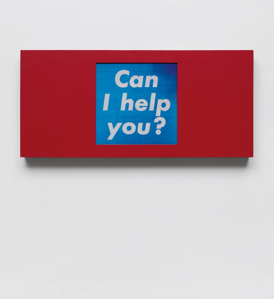 Barbara Kruger, <i>Untitled (Can I help you? Can I interest you in something red? Cash or charge?)</i> (1987). Courtesy of Phillips.