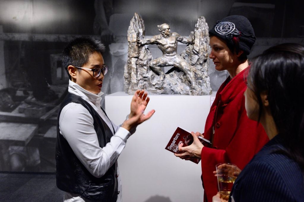 Guests at the opening of "Chinese Methods: Liu Shiming’s Sculpture,” at the Asian Cultural Center in New York. 