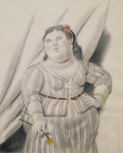 Fernado Botero, Woman with Flower. Courtesy of Art of the World Gallery.