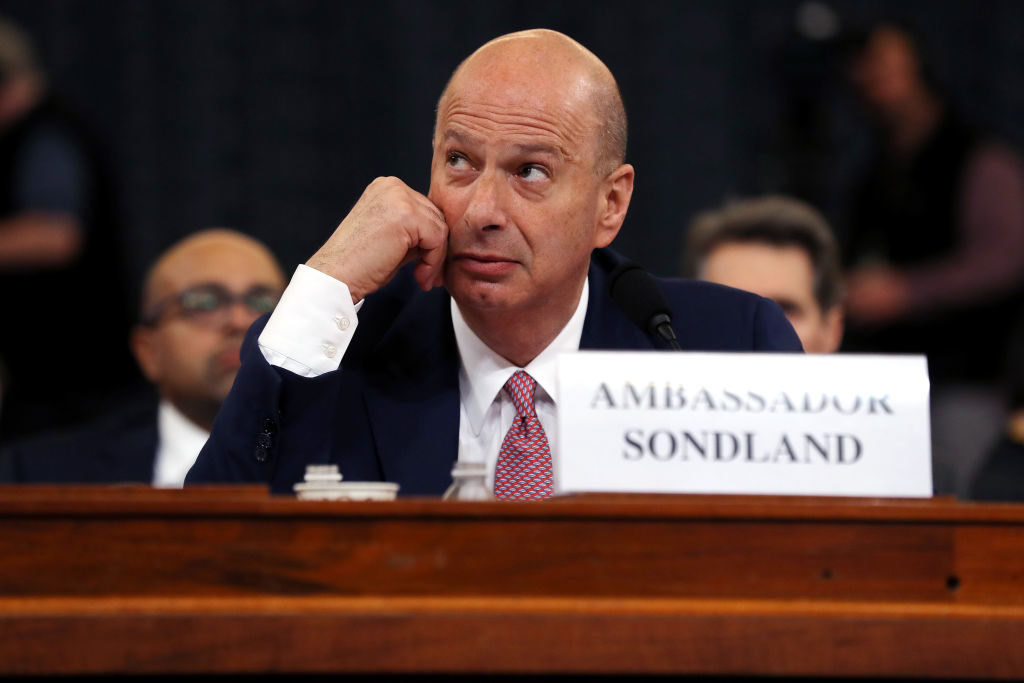 Gordon Sondland, the U.S ambassador to the European Union, testifies before the House Intelligence Committee. Photo by Chip Somodevilla/Getty Images.