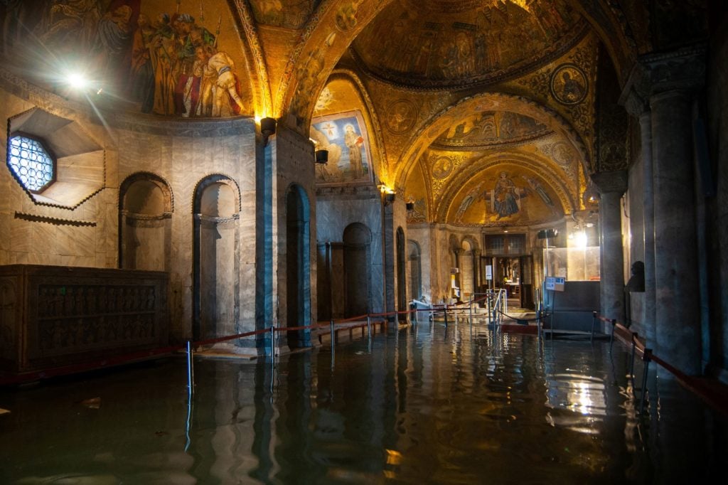 The flooded Basilica of St. Mark, November 13, 2019. Photo by Simone Padovani Awakening/Getty Images.