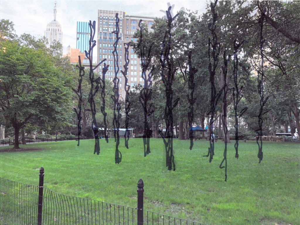 Maya Lin's Ghost Forest preparatory sketch for Madison Square Park, 2019. Courtesy of the artist and Pace Gallery.