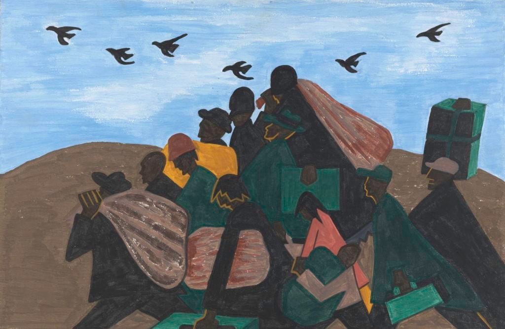 Jacob Lawrence, Panel 3 from <i>The Migration Series, From every Southern town migrants left by the hundreds to travel north</i> (1940–41). © 2019 The Jacob and Gwendolyn Knight Lawrence Foundation, Seattle / Artists Rights Society (ARS), New York.