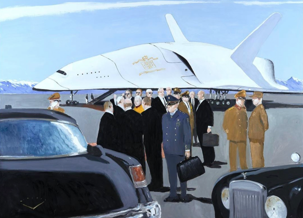 Julio Larraz, Helen the Queen of Hearts at the People’s Republic of China (2019). Courtesy of Ascaso Gallery