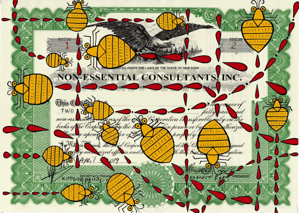 <i>Stock Certificate</i> from Duke Riley's performance <i>Non-Essential Consultants, Inc</i> for Performa 2019. 