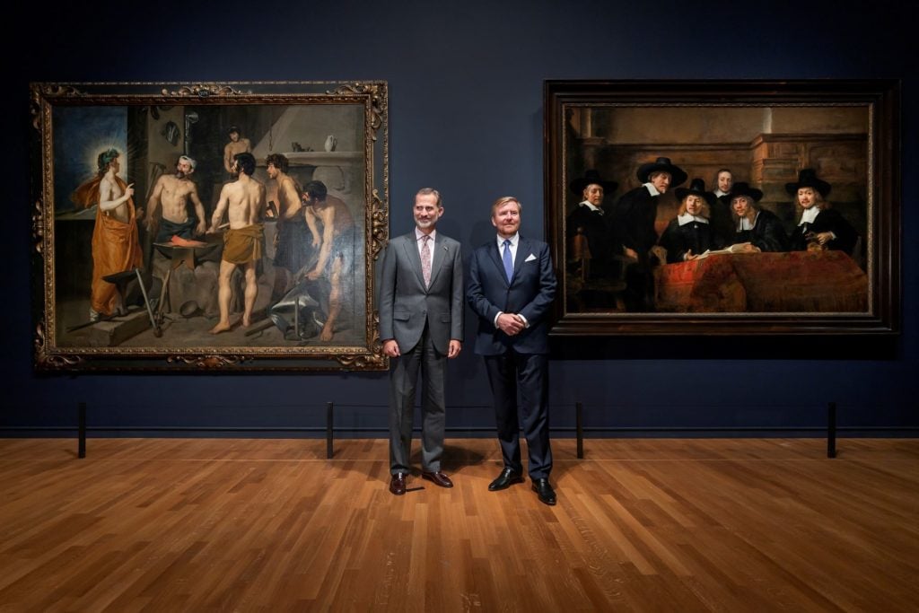 King Willem-Alexander of the Netherlands and King Felipe VI of Spain meet to celebrate "Rembrandt-Velázquez." Photo: Olivier Middendorp