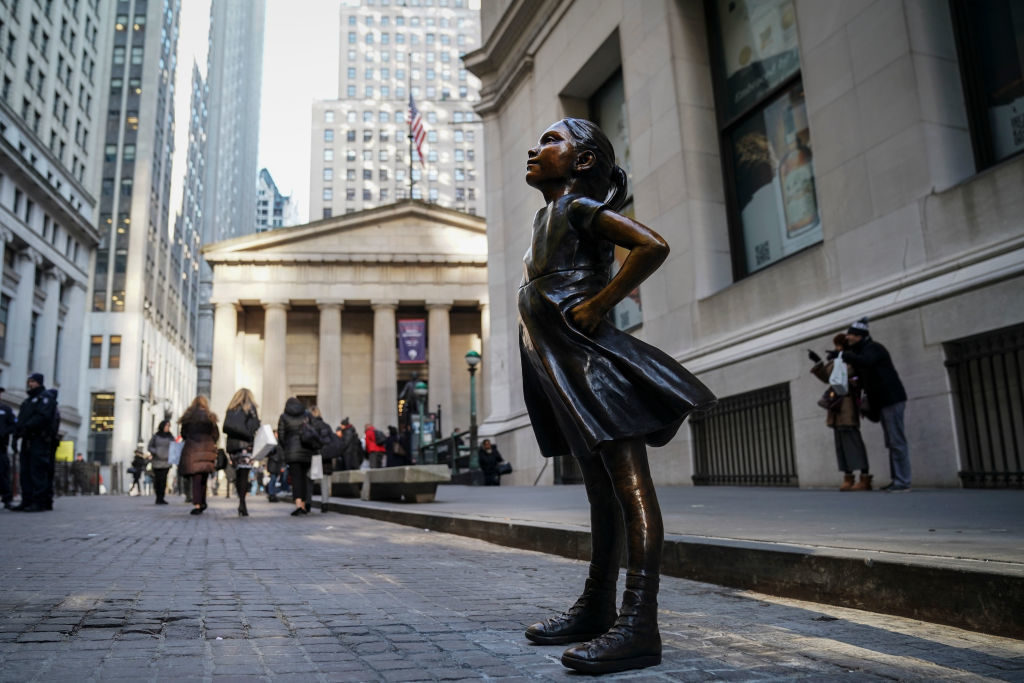 'Fearless Girl' on the New York Stock Exchange.  Photo by Drew Angerer/Getty Images.