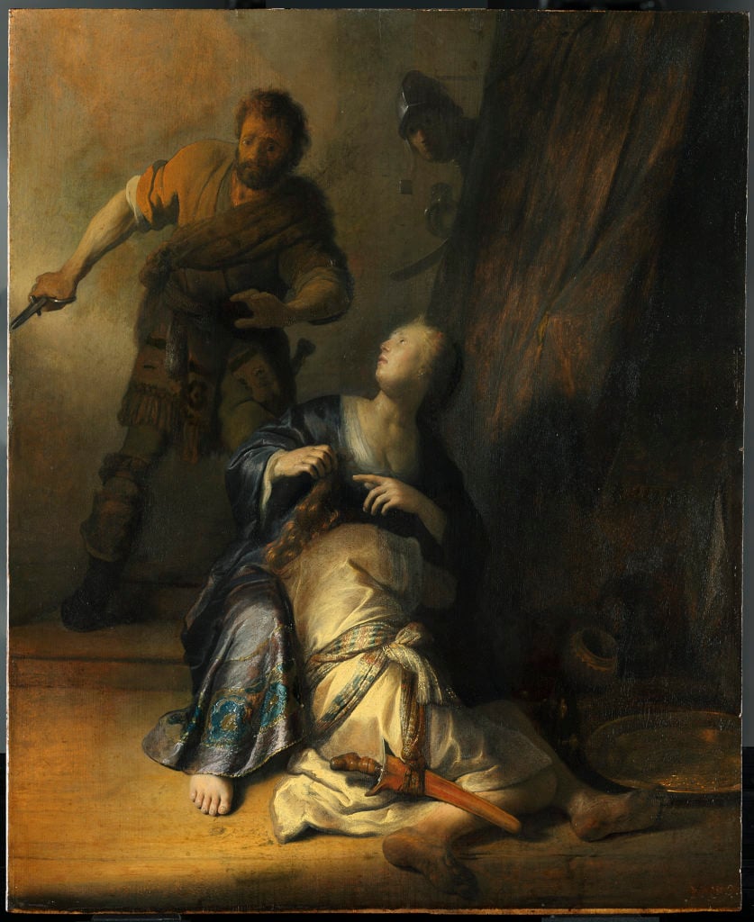 Rembrandt van Rijn, <i>Samson and Delilah</i> (1628). Courtesy of Gemäldegalerie Staatliche Museen Berlin - Preußischer Kulturbesitz.