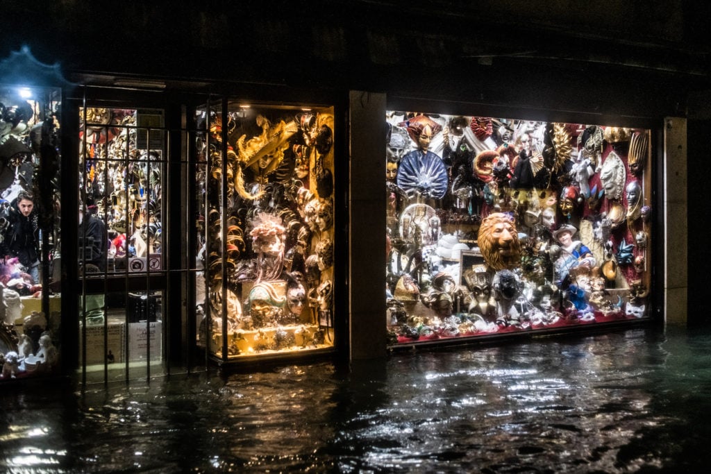 A flooded store during the floods on November 12 in Venice. Photo by Giacomo Cosua/NurPhoto via Getty Images.