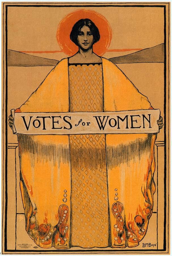 Vintage poster for women's suffrage, a copy of which is included in “Votes for Women: A Portrait of Persistence,” currently on view at the National Portrait Gallery in Washington, DC. Courtesy of the National Portrait Gallery.