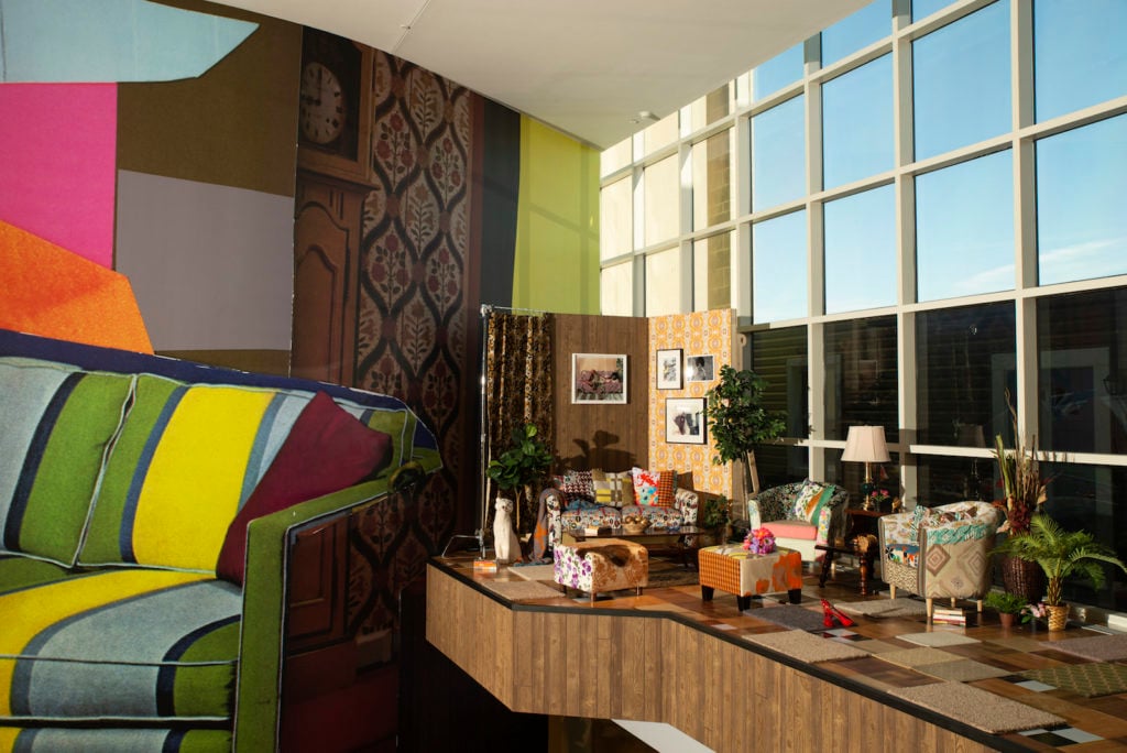 Installation view of Mickalene Thomas: A Moment’s Pleasure at The Baltimore Museum of Art. Photo by Mitro Hood.