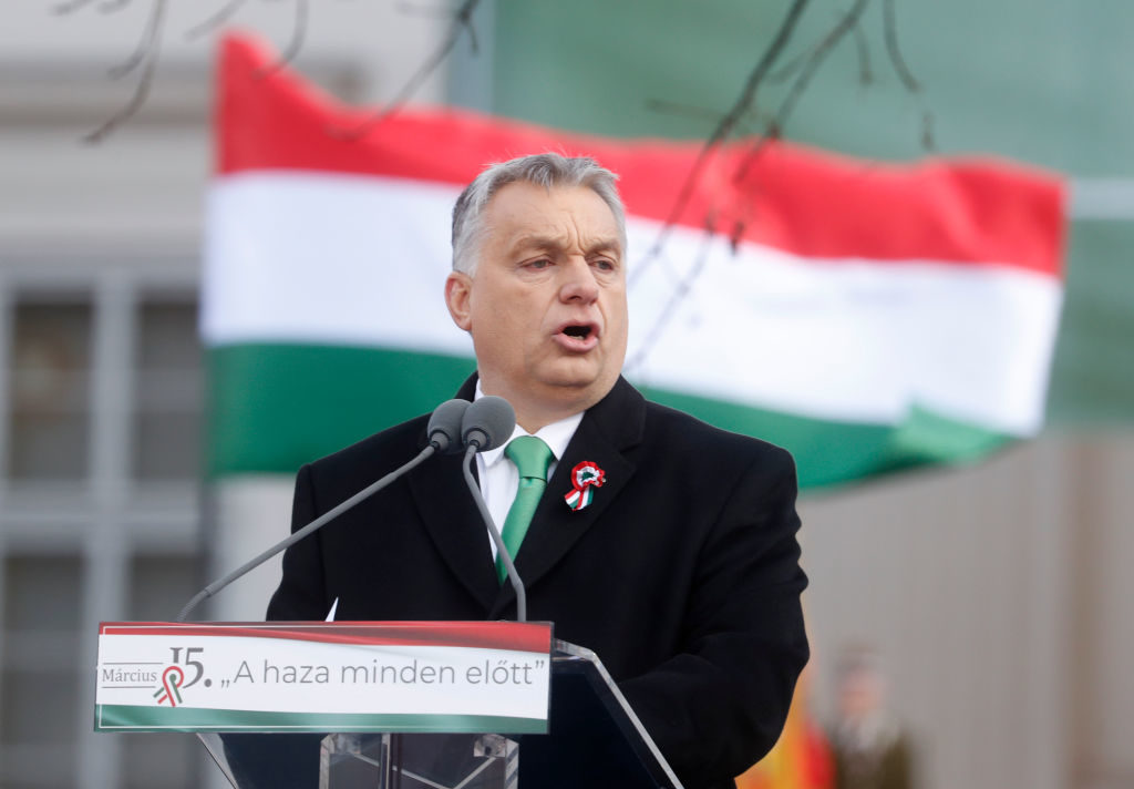 Hungarian Prime Minister Viktor Orban delivers a speech in front of the National Museum during Hungary's National Day celebrations on March 15, 2019 in Budapest, Hungary. Photo: Laszlo Balogh/Getty Images.