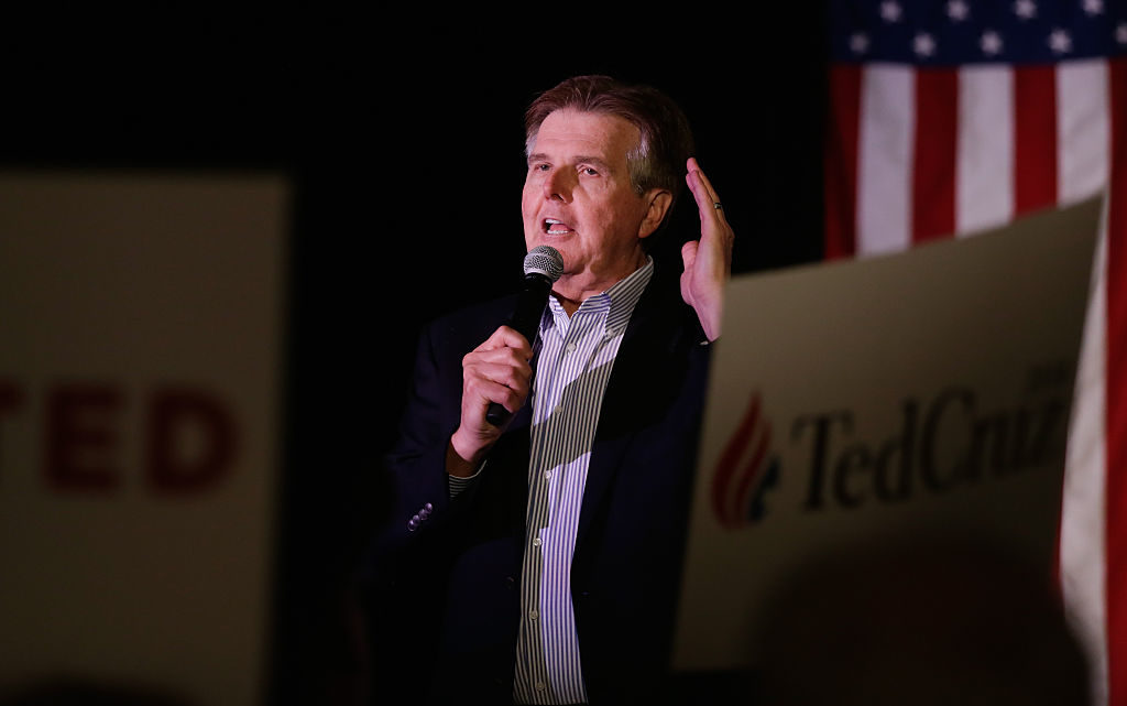Texas Lt. Govenor Dan Patrick speaks at a watch party for Republican presidential candidate Sen. Ted Cruz (R-TX) on March 15, 2016 in Houston, Texas. Photo: Bob Levey/Getty Images.