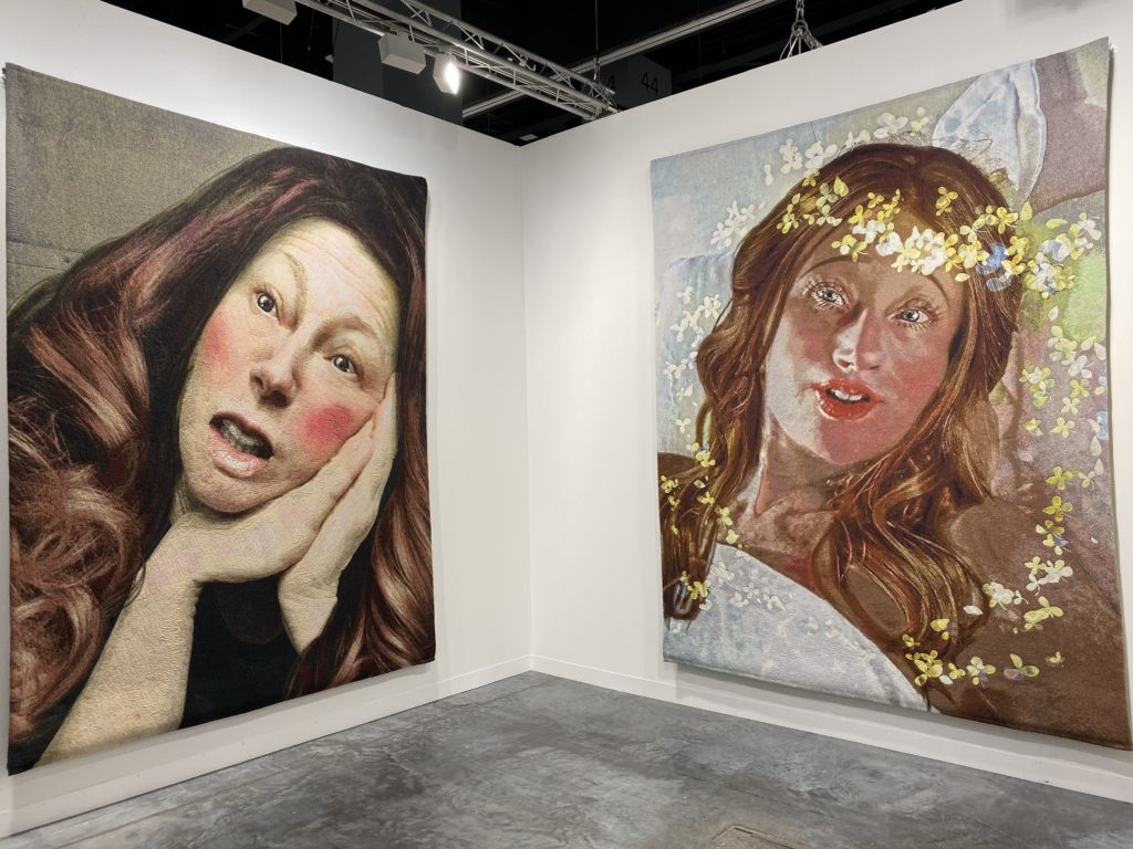 Cindy Sherman's first-ever non-photographic works, tapestries based on images from her Instagram account, are for sale for $125,000 from New York's Metro Pictures at Art Basel Miami Beach. Photo by Sarah Cascone. 