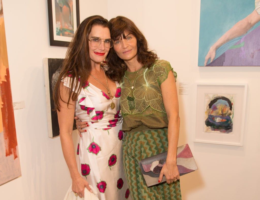 Left Brooke Shields with Helena Christensen at Art Miami 2019. Photo: Brett Hufziger. 