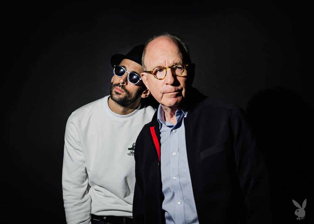 JR and Jerry Saltz at the Brooklyn Museum. Photo courtesy Playboy.