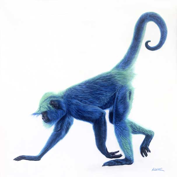 Helmut Koller, Blue Monkey on White (2019). Courtesy of Gallery 444.
