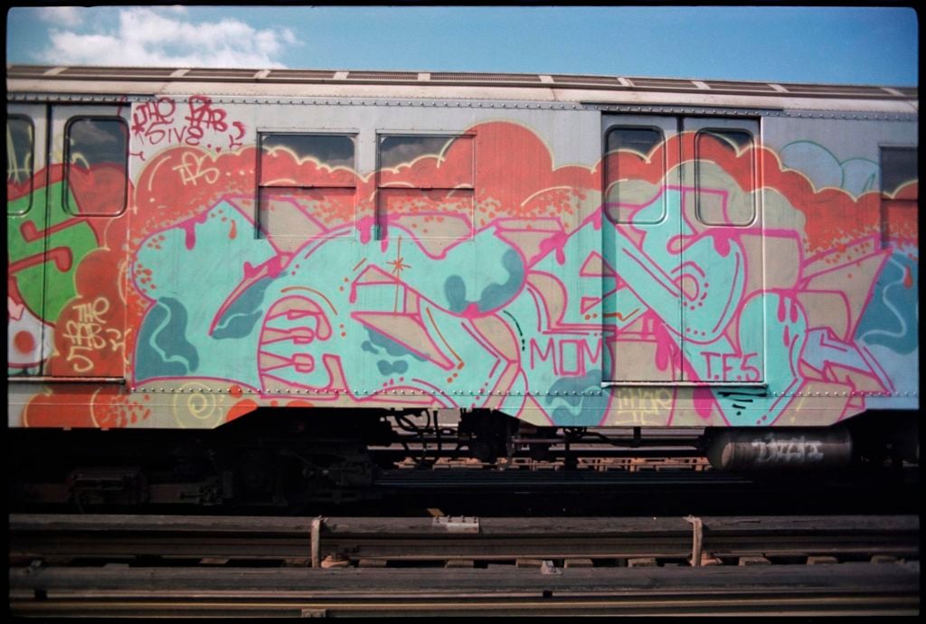 LEE (Lee Quinones), <i>wild style on a subway car</i> (1977). Photo: Don 1. Courtesy of the Museum of Graffiti.