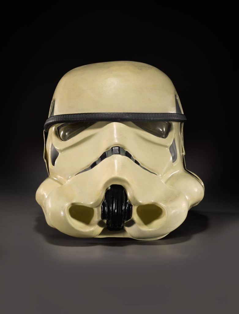 Prototype of an Imperial Stormtrooper helmet (1976) from Star Wars: Episode IV - A New Hope (est. £30,000 - 60,000). Image courtesy of Sotheby's.