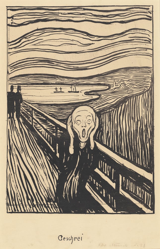 Edvard Munch, <em>Geschrei (The Scream)</em>, 1895. Courtesy of the National Gallery of Art. Rosenwald Collection 1943.3.9037