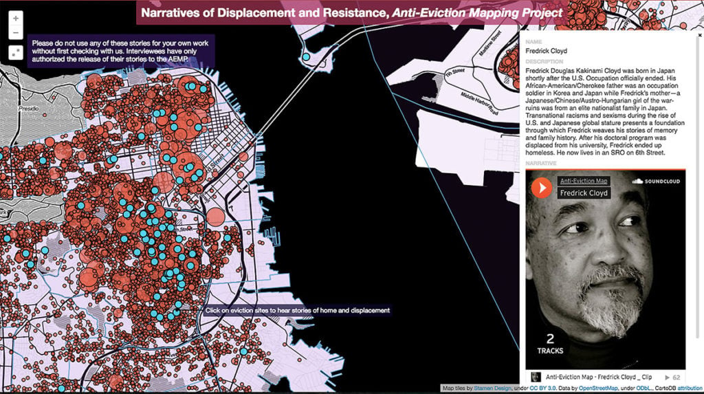 Screenshot from Anti-Eviction Mapping Project's <em>Narratives of Displacement and Resistance</em> initiative. 