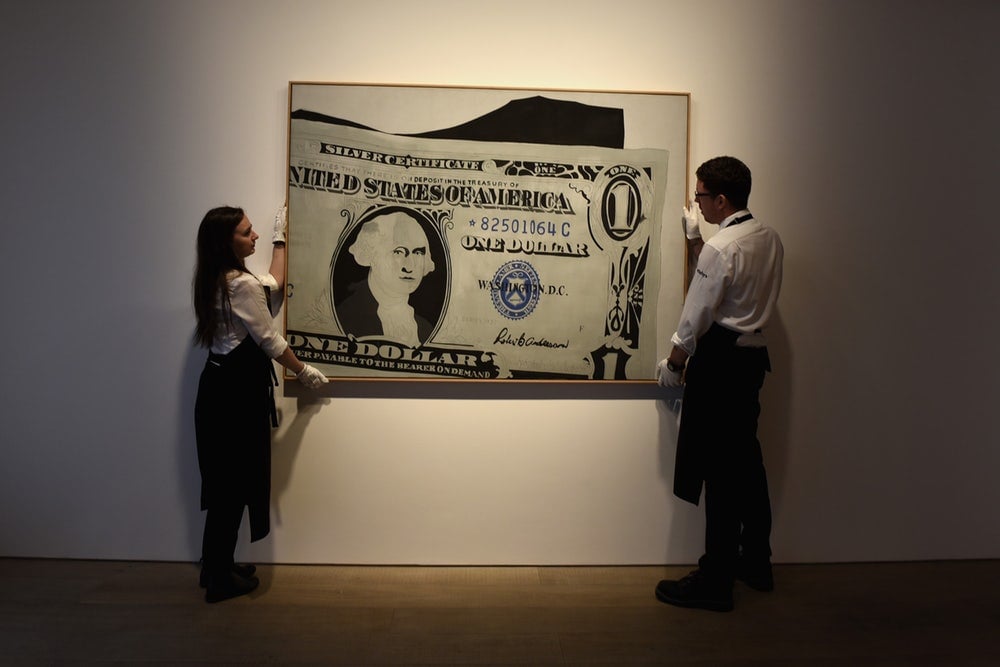 Andy Warhol's signed dollar bill ahead of auction at Sotheby's. Courtesy of Sotheby's.