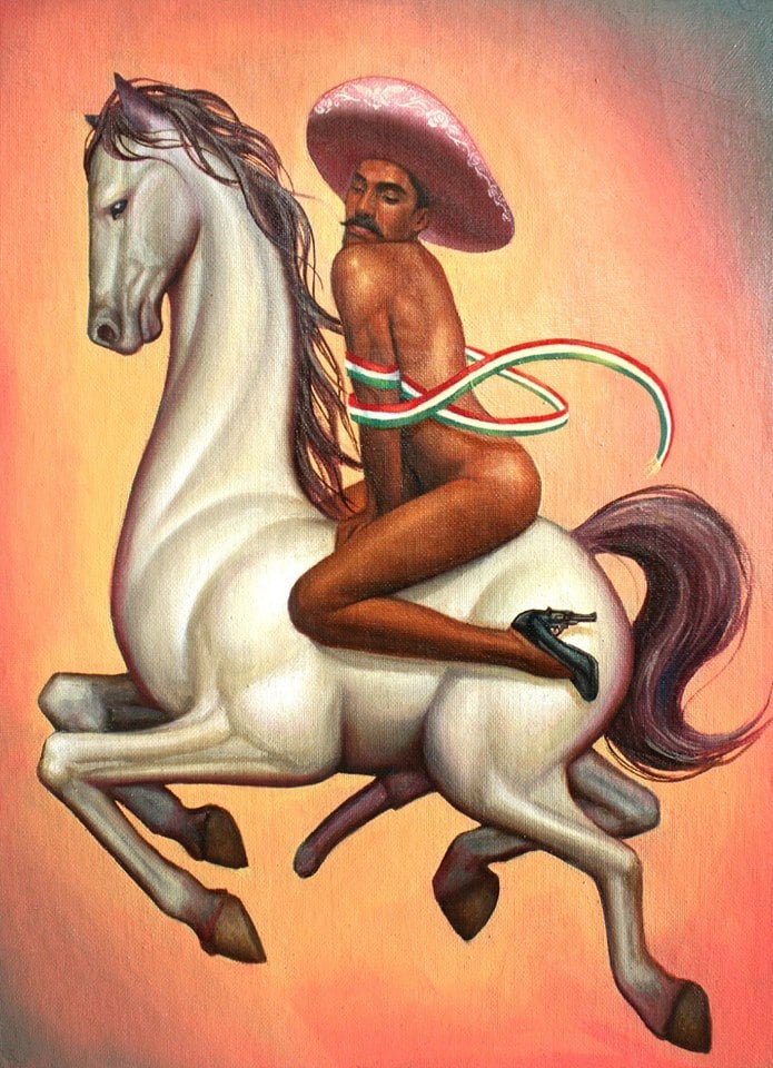 Fabián Cháirez, La Revolución (2014). The work has caused a controversy in Mexico over the non-masculine appearance of revolutionary hero Emilio Zapata. Photo courtesy of the artist.