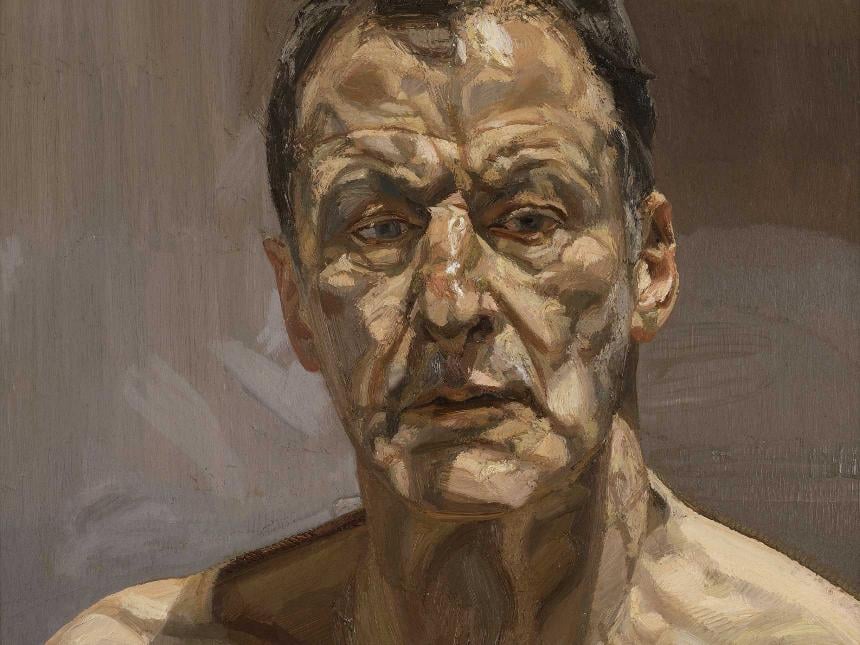 Lucian Freud, Reflection (Self-portrait), 1985. Private Collection. On loan to the Irish Museum of Modern Art, IMMA Collection: Freud Project 2016–21 ©the Lucian Freud Archive/Bridgeman Images.