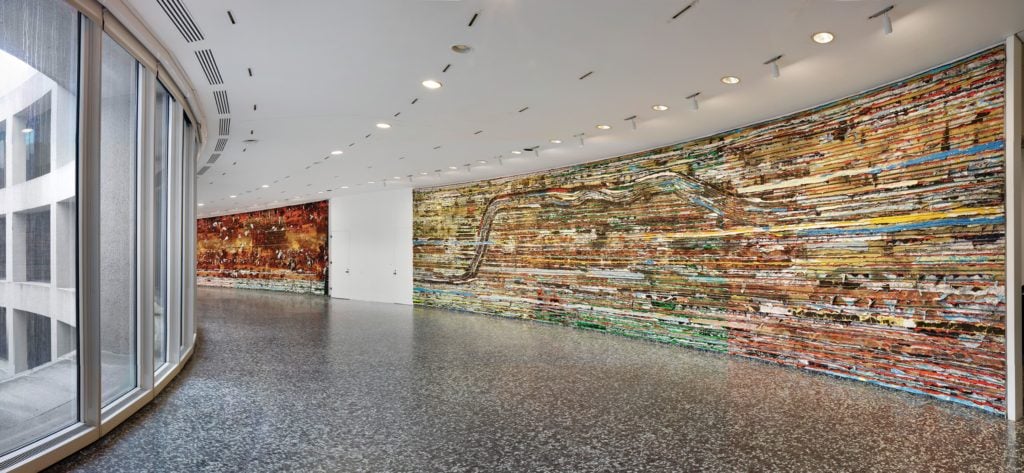 Installation view of Mark Bradford's Pickett's Charge at the Hirshhorn Museum and Sculpture Gardens, 2017. Photo by Cathy Carver, courtesy of the artist and Hauser & Wirth.
