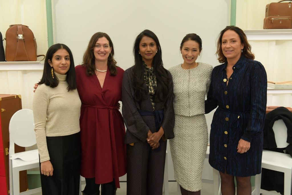 The panelists: Noor Brara, Jessica Porter, Sukanya Rajaratnam, Kate Shin, and Sophie Matisse. Image courtesy Artnet and Mark Cross.