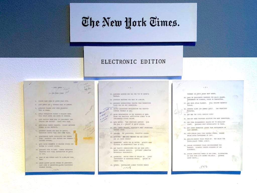 Documents listing proposed headlines for the New York Times Electronic Edition in 2001. Image: Ben Davis.