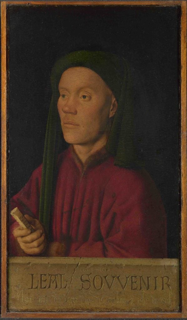 Jan van Eyck, Portrait of a Man (Léal souvenir or Tymotheos) (1432). (Before restoration). The National Gallery, London. ©The National Gallery, London.