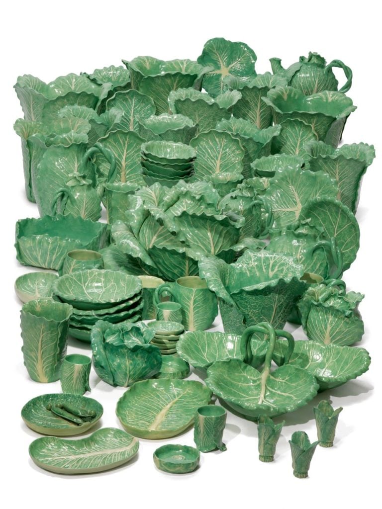 An extensive Dodie Thayer Pottery Lettuce Ware Part-Service, Modern. Image courtesy of Sotheby's.