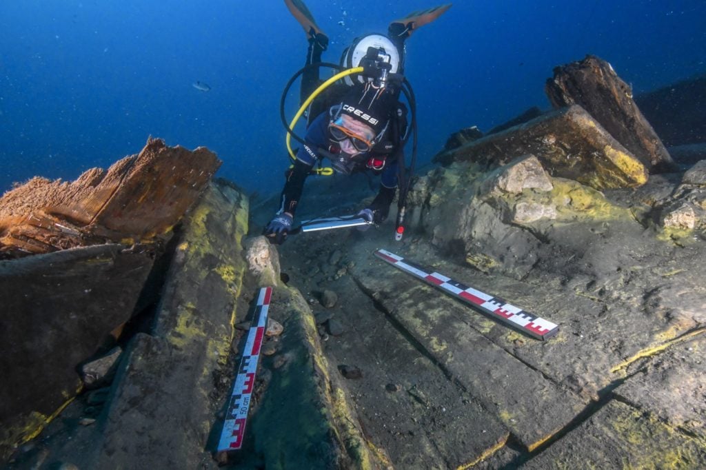 A diver explores the Gagiana shipwreck. 