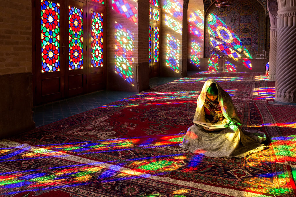 The Nasir al-Mulk Mosque, also known as the Pink Mosque, in Shiraz, Iran. Photo by Dominika Zarzycka/NurPhoto via Getty Images.