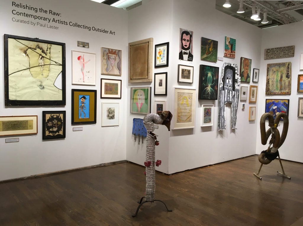 Installation view of "Relishing the Raw: Contemporary Artists Collecting Outsider Art," curated by Paul Laster at the Outsider Art Fair. Photo courtesy of the Outsider Art Fair. 