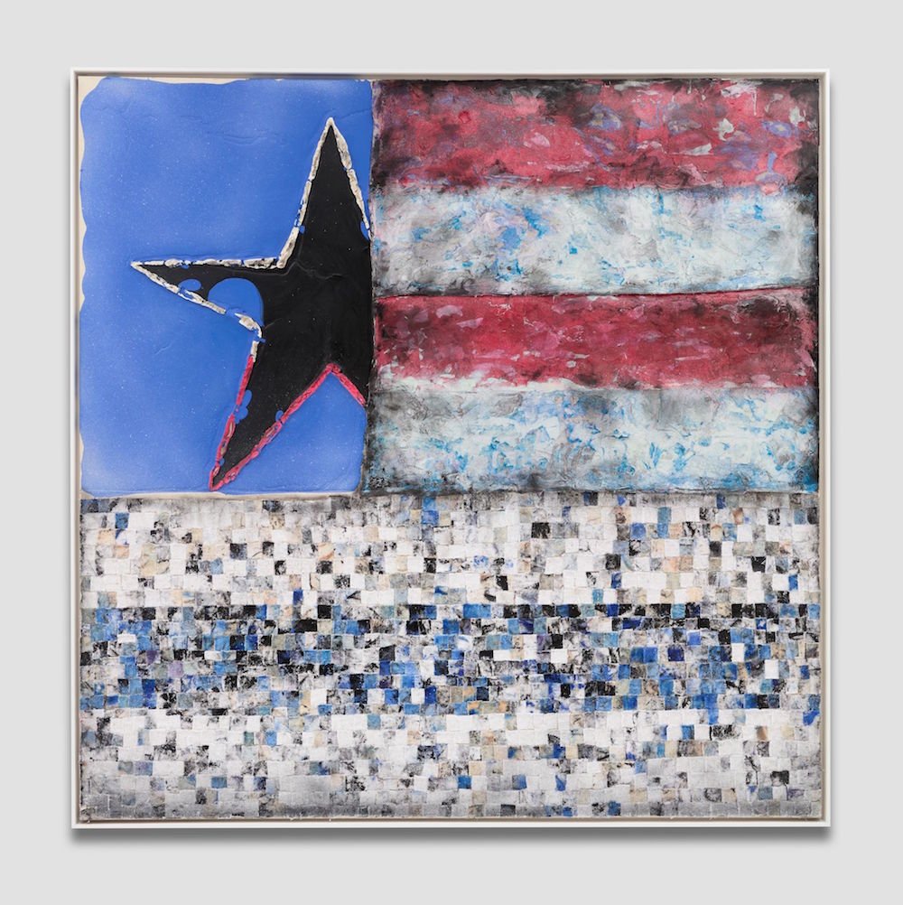 Vaughn Spann, <i>Untitled (Flag)</i> (2019). Photo by Matt Kroening. <br>Image courtesy of the artist and Almine Rech, New York.