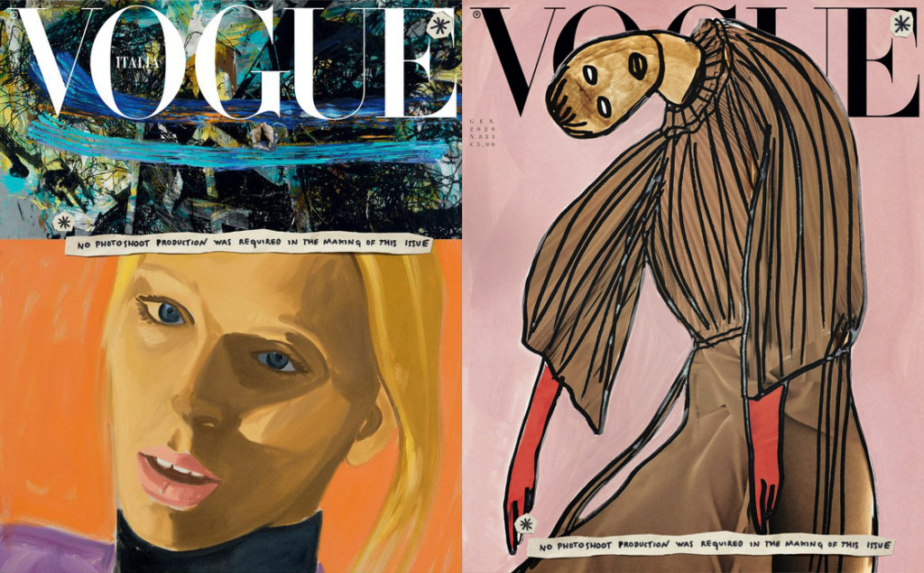 Two covers of Vogue Italia's January 2020 issue. Left cover by David Salle. Right cover by Vanessa Beecroft. Courtesy of Vogue Italia.