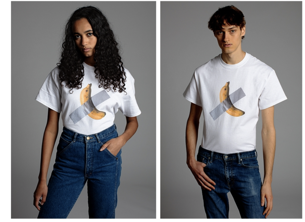 Maurizio Cattelan's new Comedian t-shirts. Courtesy of the artist and Perrotin.