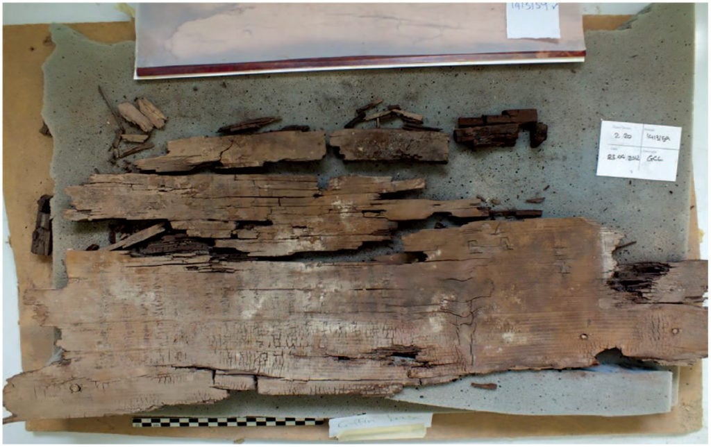 Coffin fragments bearing the earliest known version of the "Book of Two Ways," an ancient Egyptian text considered the world's first illustrated book. Photo courtesy of Harco Willems. 