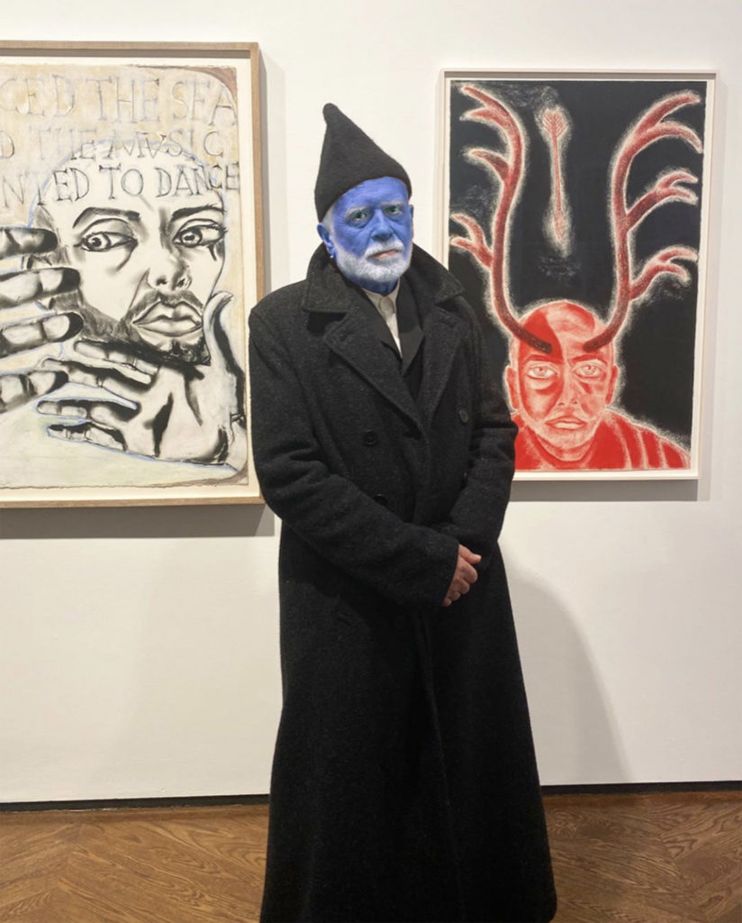 Grandpa Smurf meets the Wizened Wizard, aka Franceso Clemente. Photo courtesy of Kenny Schachter.