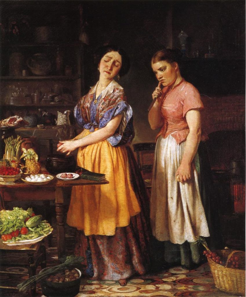 Lilly Martin Spencer, <i>The Young Wife: First Stew</i> (1864). Courtesy of Artnet. 