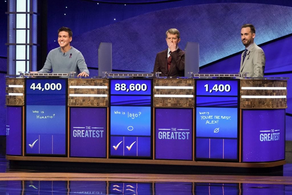 Ken Jennings at the moment he won the Jeopardy! The Greatest of All Time tournament. Photo courtesy of ABC.