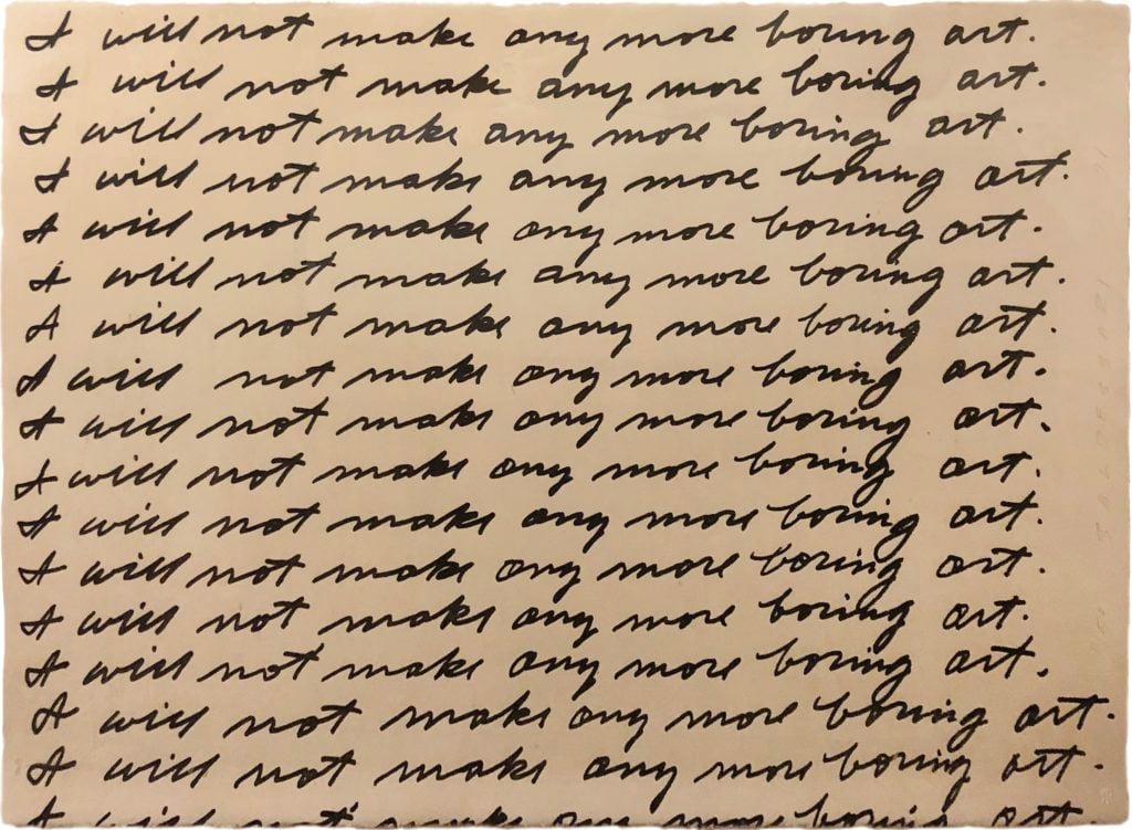 John Baldessari, I Will Not Make Any More Boring Art (1971). Estimate $20,000–30,000.