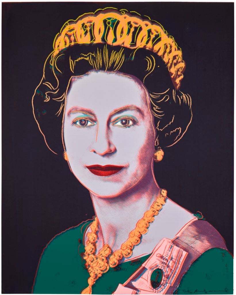 Angela Gulbenkian arranged for the sale of this Andy Warhol <em>Queen Elizabeth II</em> print, but never delivered the payment to the original owner. Courtesy of Art Recovery International.