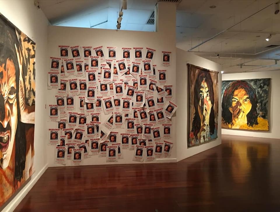 A view of the missing-persons posters by Ahmad Fuad Osman that were among several exhibit censored by the museum. Courtesy of the artist.